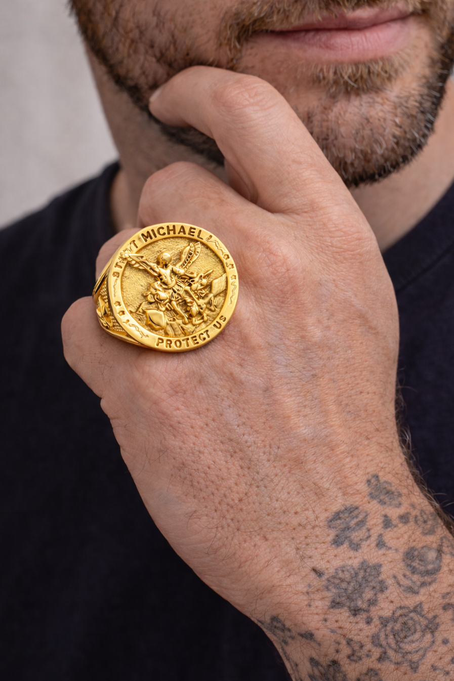 Gold Archangel Michael Ring